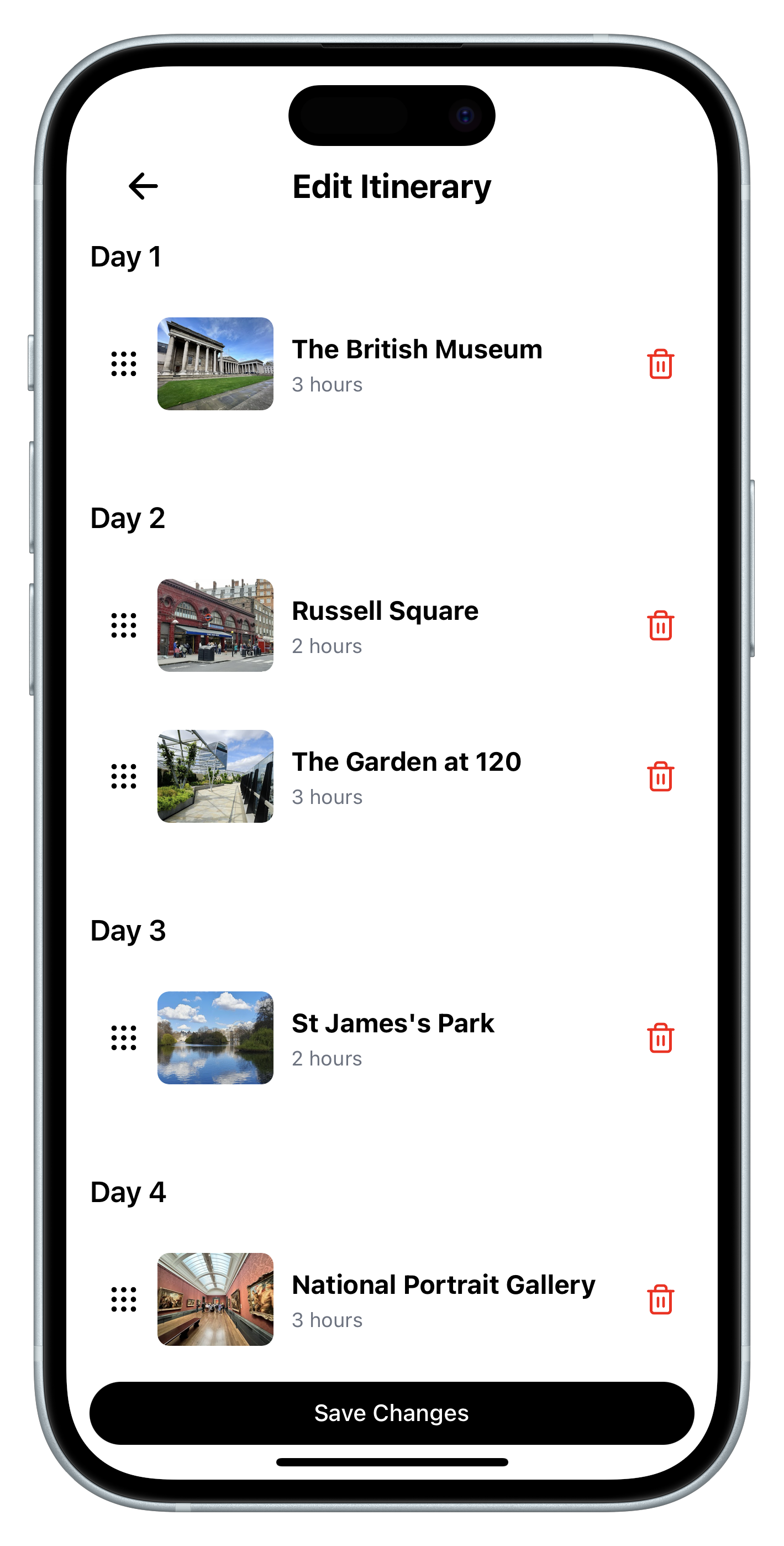 Edit Itinerary Interface