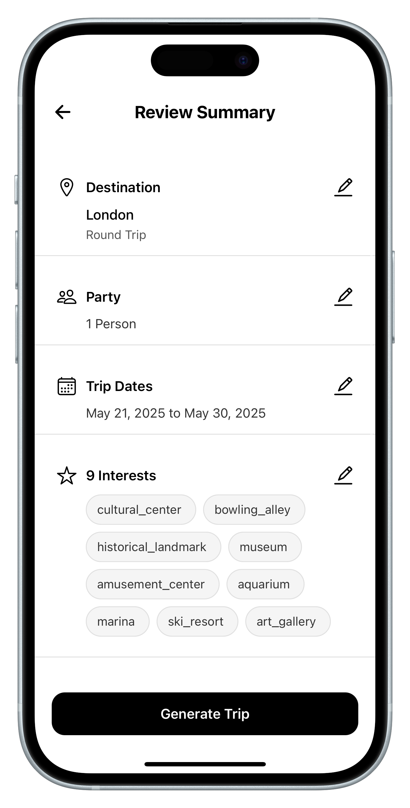 Trip Summary Interface